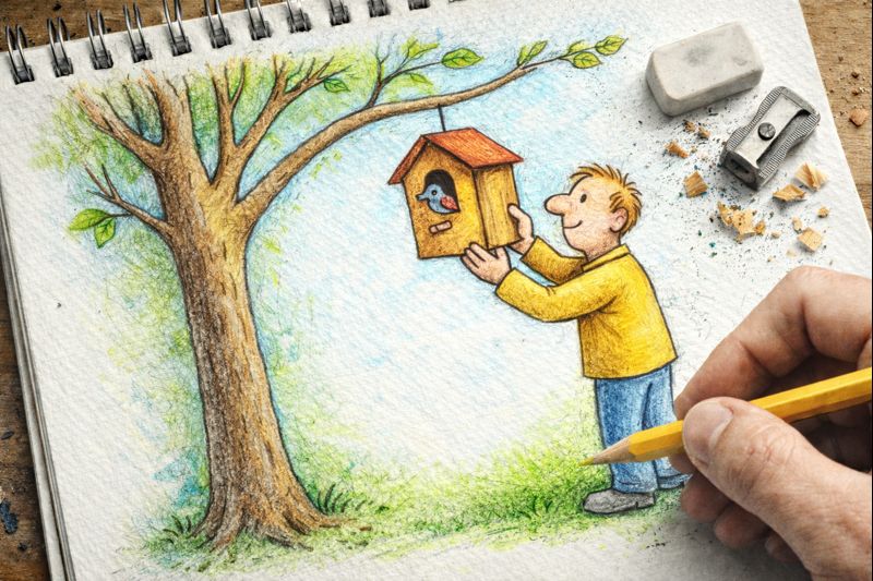 Fraszka 2/8 z tematu O ptakach i robakach - ilustracja