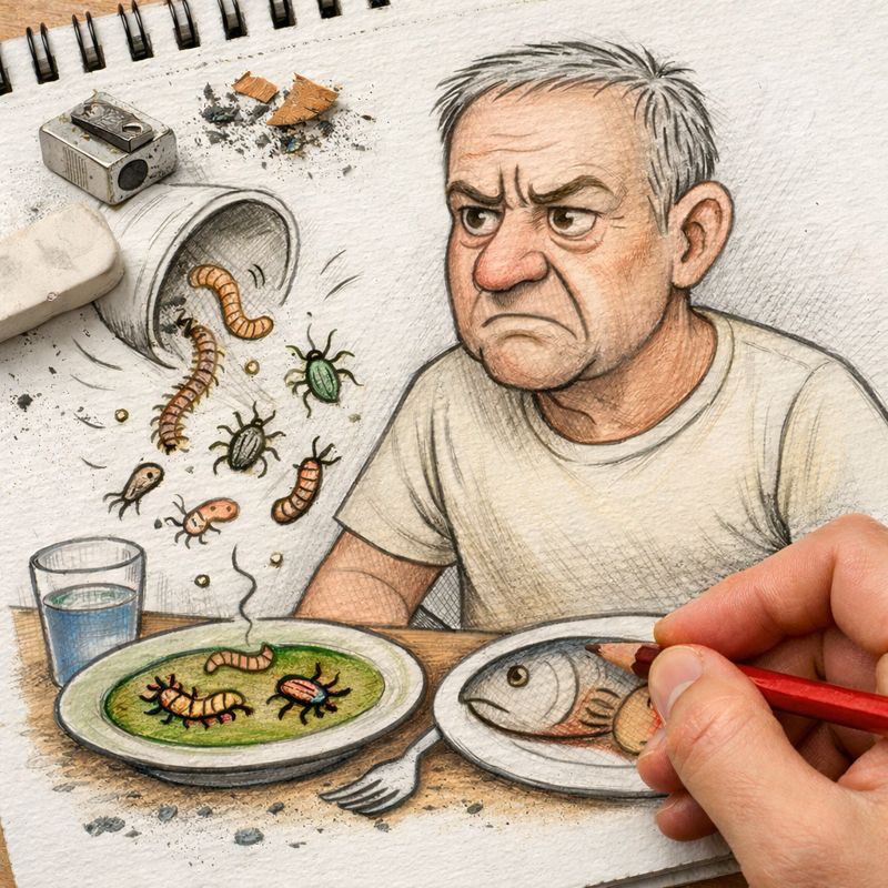 Fraszka 8/8 z tematu O ptakach i robakach - ilustracja